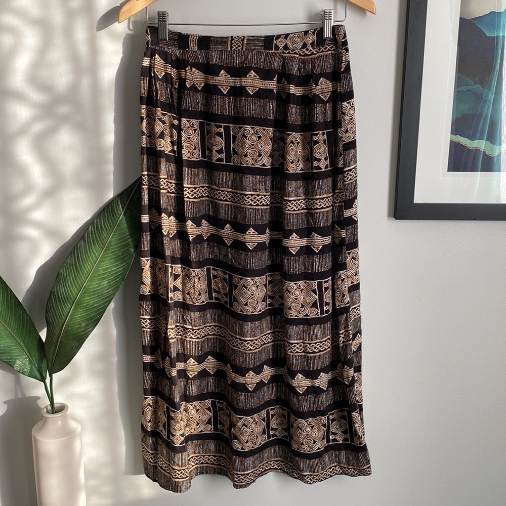Vintage Mudcloth Print MIDI Skirt Made in 🇨🇦 Sz S